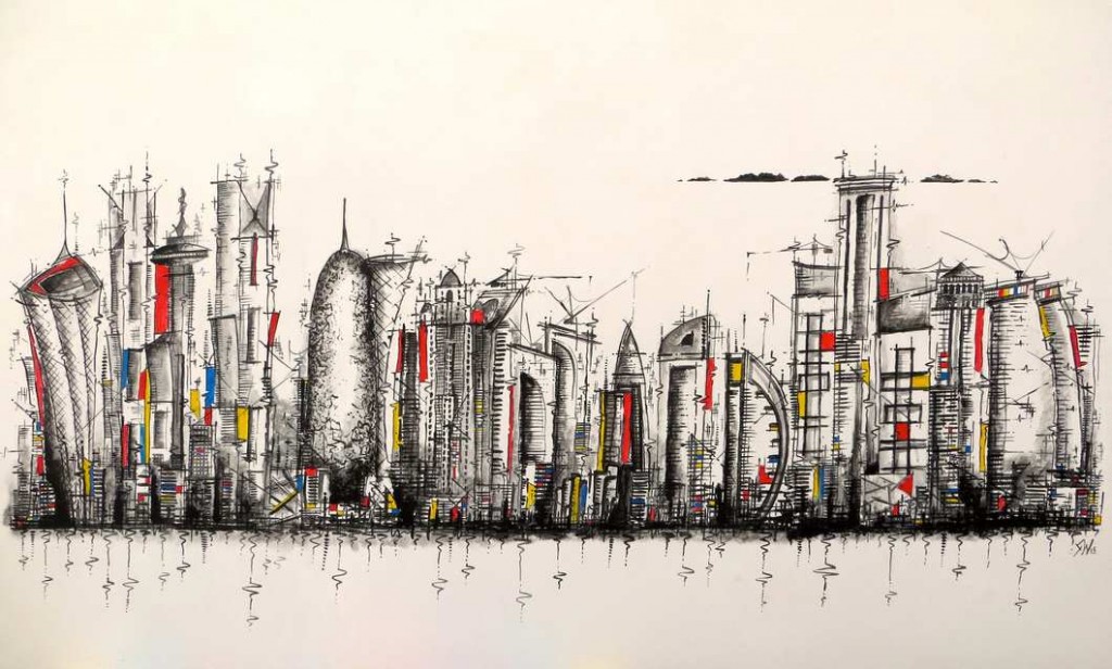 Doha Skyline - Mondrian style 1 2015
