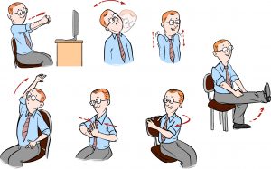 A cartoon doing office exercises 