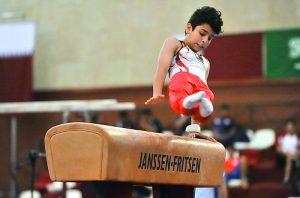 Qatar’s Tamim Al Kreib at the 13th GCC Gymnastic Championship 2016 at the Al Khawla bint Al Azwar Indoor Hall - Baher Amin - The Peninsula