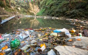 River damaged by plastic pollution in India