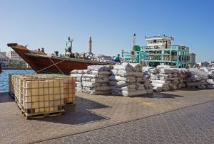 Cargo ship loading a in Port Said in Dubai, UAE.