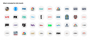 Channels included in a regular YouTube TV subscription