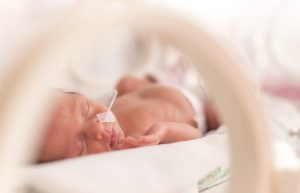 Premature baby inside an incubator.