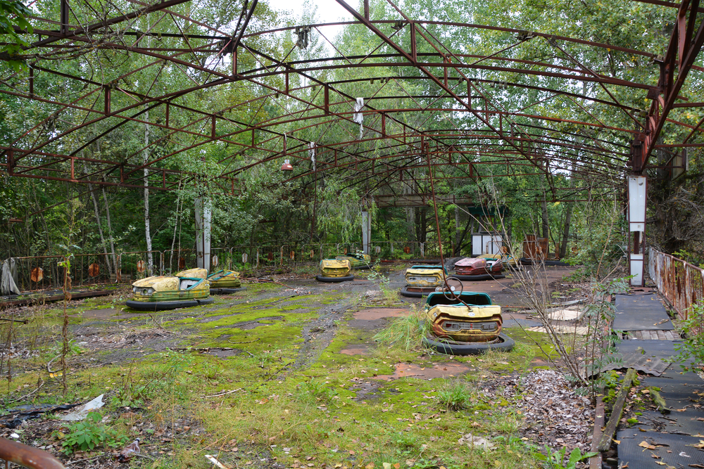 Bumper cars in a theme park within the exclusion zone of the Chernobyl accident 