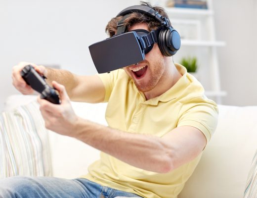 Man gaming with VR goggles on