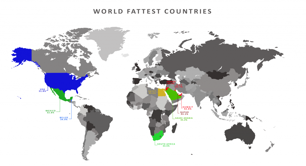 2016 World's Fattest Country Map The life pile