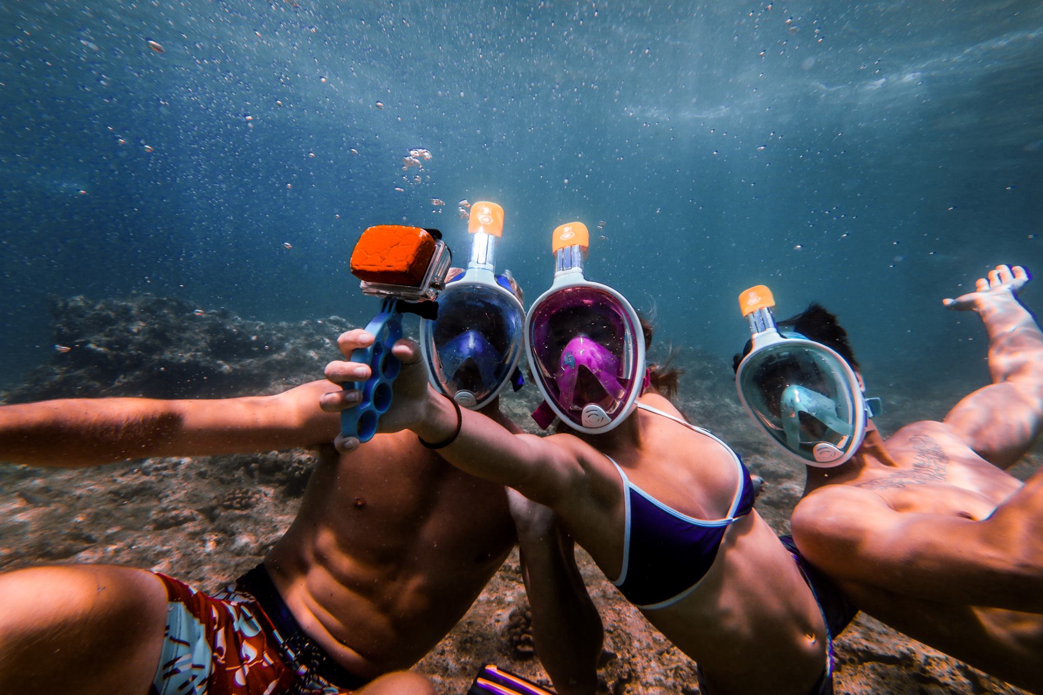 Divers taking a selfie in the H20 Ninja Mask