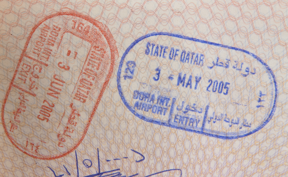 Qatari passport entry and exit stamp