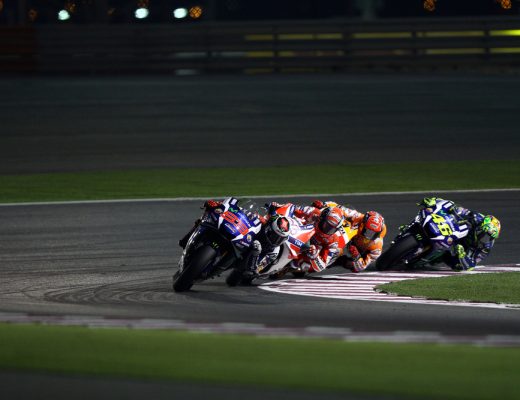 Spanish Yamaha rider Jorge Lorenzo in the lead at 2016 Qatar MotoGP at Losail circuit on March 20, 2016