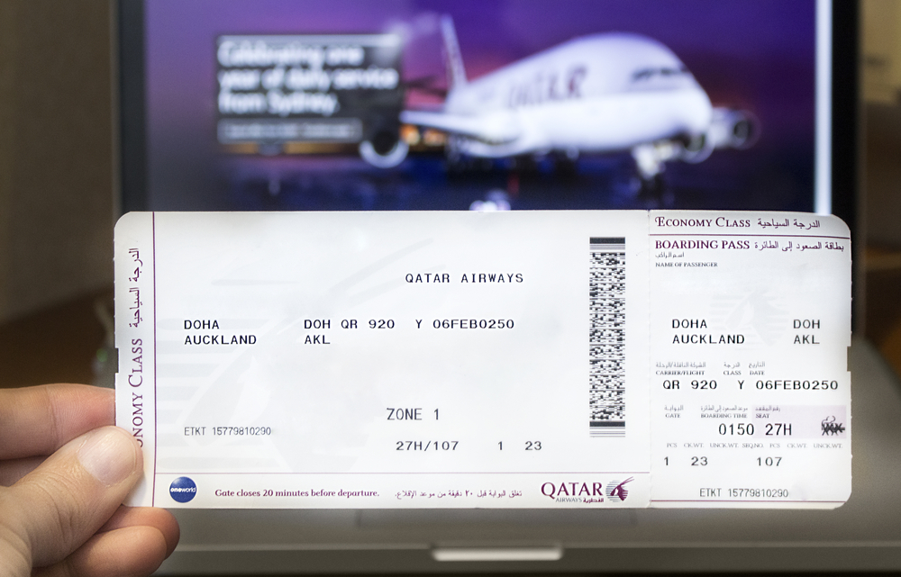 Boarding pass to a Qatar Airways flight