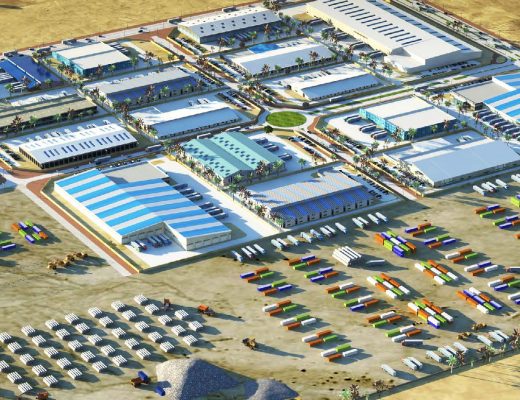 Render of the Jery Al Samur logistics zones in Qatar constructed to attract private sector investors with reduced rental value